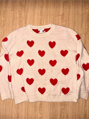 cupcakes and cashmere Fuzzy Love and Hearts Sweater Pink & Red XL